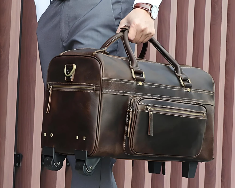 leather rolling carry-on luggage